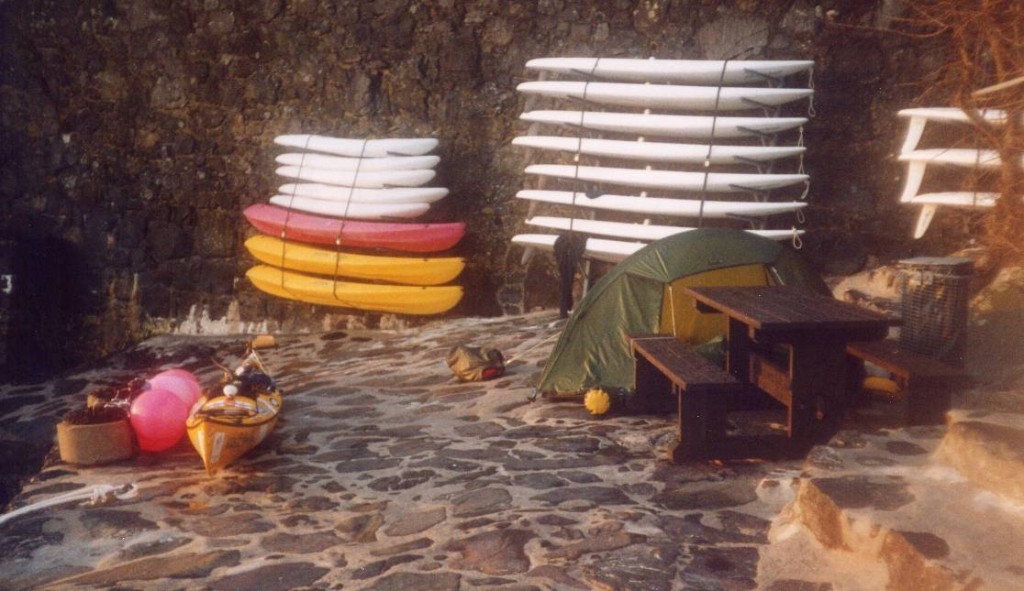 First campsite in the rain, Coverack