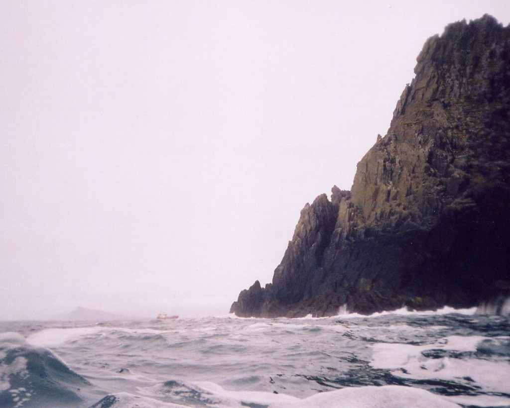 fishing for lobster at the base of the cliffs of Inishtooskert