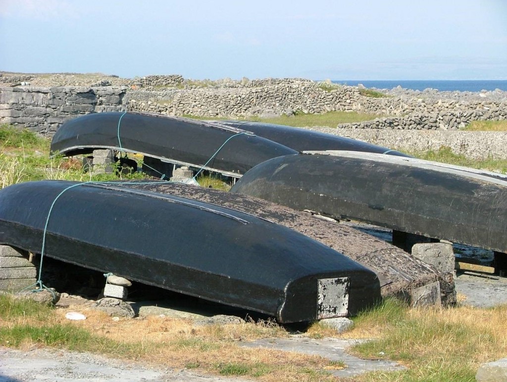 resting curraghs, Inishmaan